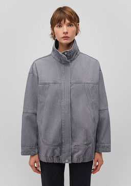 Dik Yaka Gri Denim Ceket - Mavi фото 3