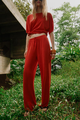 PANTAL?N R?STICO WIDE LEG / Rojo - Zara фото 2