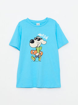 Bisiklet Yaka Bask?l? K?sa Kollu Pamuklu Erkek ?ocuk Ti??rt