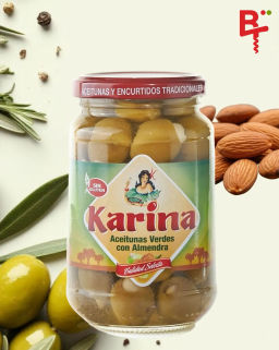 ОЛИВКИ ЗЕЛЕНЫЕ С МИНДАЛЕМ КАРИНА 350 гр. СТЕКЛО