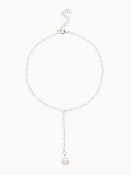 Колье с жемчугом Олимпия, белое в серебре, 32 см