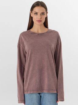 Лонгслив женский коричневый с обработкой эйсид