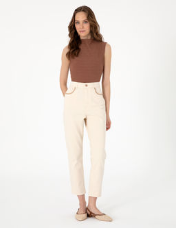 Ekru Mom High Waist Fit Jean Pantolon