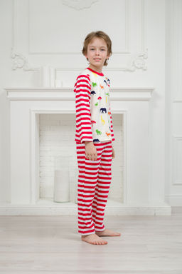 Пижама детская из джемпера и брюк без манжет из интерлока Сафари красный полоса - Амадэль фото 31