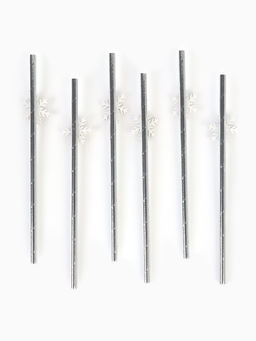 Цена за 2 шт. Трубочки для коктейлей Снежинки, серебро, 6 шт