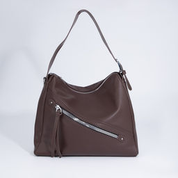 Сумка-мешок на молнии, 2 наружных кармана, цвет коричневый