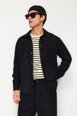 TRENDYOL MAN Siyah Relaxed Fit Kase C?t C?t Kapamal? K?sl?k Dokulu Ceket Gomlek TMNAW24GO00050