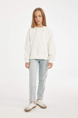 Базовый однотонный свитшот с круглым вырезом для девочек Relax Fit - Defacto фото 2