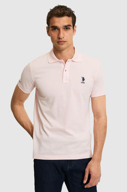 Erkek Slim Fit Polo Yaka A__k Pembe Basic Ti__rt