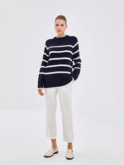 Bisiklet Yaka ?izgili Kad?n Triko Kazak