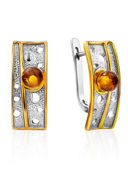 Необычные серьги из серебра с позолотой и янтаря Элевсина