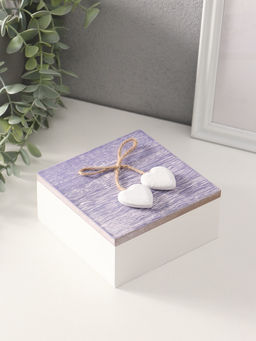 Шкатулка для украшений Сердечки белые на сиреневом квадрате, дерево, 12?12?5.3 см