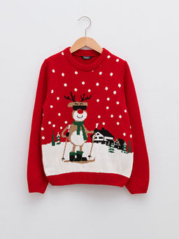 Bisiklet Yaka Y?lba?? Temal? Uzun Kollu Erkek ?ocuk Triko Kazak