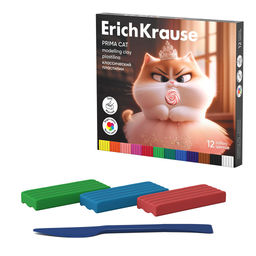 АКЦИЯ Цена за 1 шт. Пластилин классический ErichKrause Prima Cat 12 цветов со стеком, 192 г (в коробке 12 шт)