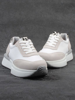 03-YG497-1 WHITE/GREY Кроссовки женские (натуральная кожа)