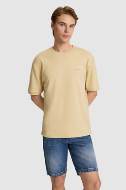 Erkek Bej Comfort Fit Bisiklet Yaka Ti__rt