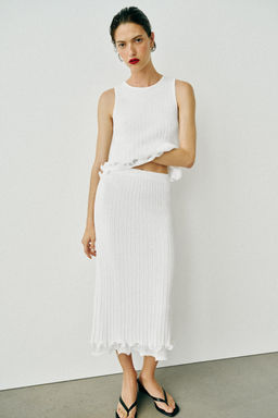 FALDA MIDI PUNTO DOBLE CAPA / Blanco