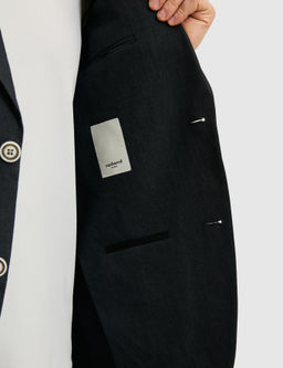 Siyah Slim Fit %100 Keten Mikro Desen Mono Yaka Ceket