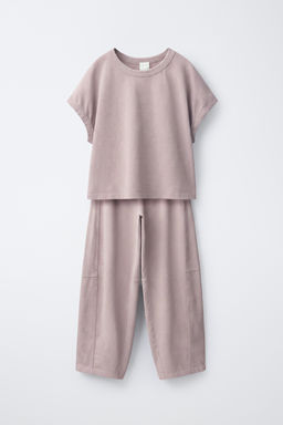 CONJUNTO CAMISETA Y PANTAL?N BALLOON EFECTO LAVADO / Rosa lavado