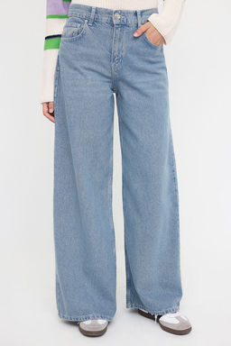 Teen Mavi Gri Yuksek Bel Genis Paca Wide Leg Palazzo Jeans TWOAW26JE00065 - Trendyolmilla фото 3