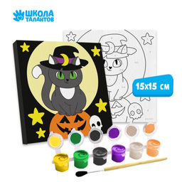 Картина по номерам Кошечка под луной 15 15 см