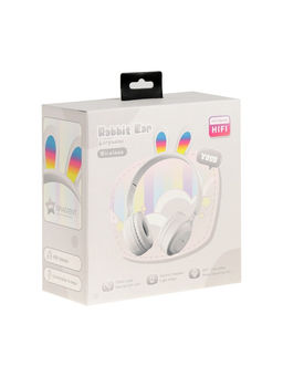 Наушники детские, беспроводные, накладные, с ушками зайца, Y08R, Bluetooth 5.1, с микрофоном, с подсветкой, 400 мАч, белые