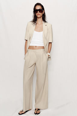 PANTAL?N ANCHO CON LINO / Beige claro