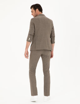 Kahverengi Slim Fit Y_n Kar___ml_ Tak_m Elbise