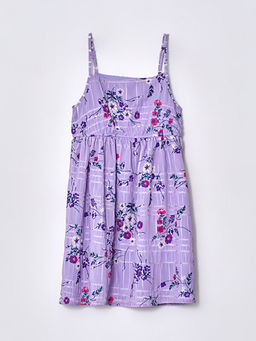 Kare Yaka Desenli Ask?l? K?z ?ocuk Elbise