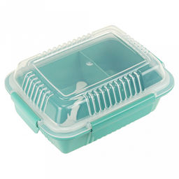 Ланч-бокс для продуктов пластмассовый Эко дом 20,5х15,5см h8,5см, 2 отделения 0,9л, с ложкой 13см, крышка прозрачная, с клипсами, с уплотнителем, цвета в ассортименте: бежевый, розовый, голубой (Китай) Пластик с добавлением пшеничных волокон. - Домашняя мода фото 2