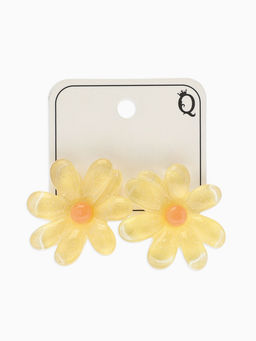 Цена за 3 шт. Серьги пластик «Цветочек летний» с блёсткой, жёлтые