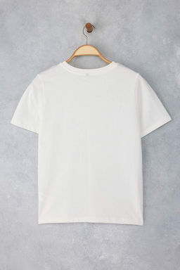 TRENDYOLMILLA Ekru %100 Pamuk Regular/Normal Kal?p Tas Detayl? Orme T-Shirt TWOSS25TS00016  фото 8