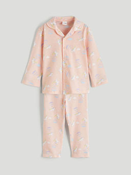 G?mlek Yaka Bask?l? K?z ?ocuk Pijama Tak?m?