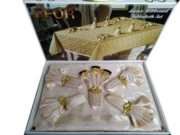 Скатерть EFOR KURDELELI 160*220 8 салфеток капучино