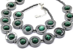 Колье с браслетом из гематита с малахитом шарик 8мм, 48см, 18см Радуга камня