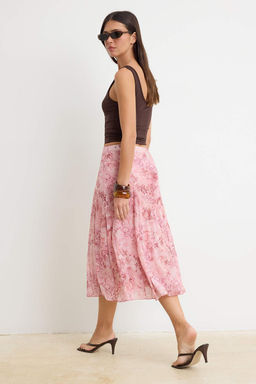 Cok Renkli Sal Desen Boho/Boho Chic Skater Yuksek Bel Midi Tul Orme Etek TWOSS26ET00163 - Trendyolmilla фото 4
