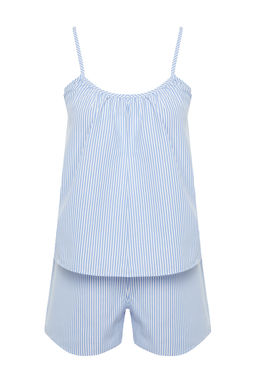 Trendyolmilla Mavi Cizgili Ip Ask?l? Poplin Sortlu Dokuma Pijama Tak?m? THMSS24PT00049  фото 7