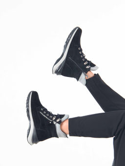 Ботинки 261.uno2bl. черный серый замша/Байка