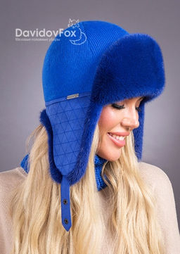 Ушанка норка трикотаж индиго - Davidovfox фото 2