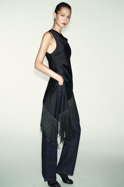 LONG SATIN TOP WITH FRINGING - Zara фото 11