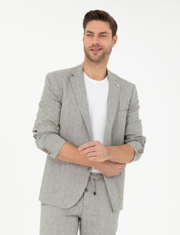 A__k Ye_il Ex. Slim Fit Keten Kar___ml_ Ceket