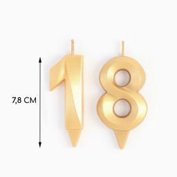 Свеча в торт юбилейная Грань (набор 2 в 1), цифра 18, цифра 81, золотой металлик, 6,5 см - Страна карнавалия фото 2