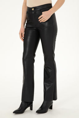 Kad_n Siyah Slim Flare Fit Kanvas Pantolon