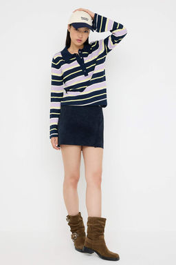 Lacivert Polo Yaka Cizgili Triko Kazak TWOAW26KZ00121