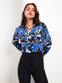 G?mlek Yaka Desenli Uzun Kollu Kad?n Bluz