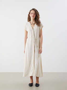 V Yaka Dokulu Elbise