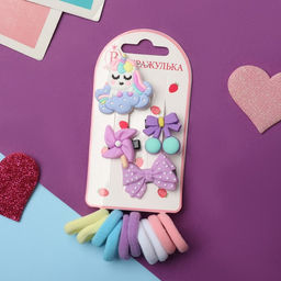 Цена за 6 шт. Набор для волос «Выбражулька»: 10 резинок,4 зажима, единорожка, МИКС