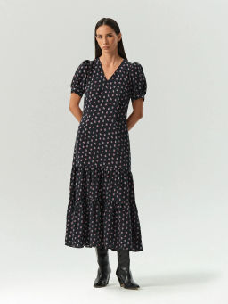 ЕМКА / Платье макси из 100% купры с цветочным принтом