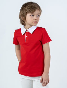 Футболка Поло д/м,кор.рук., цвет красный-белый, 100% х/б