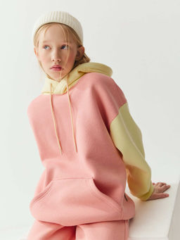 Худи колор блок Роза/Нарцисс утепленное 7+